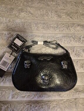 Ed Hardy Black Vegan Faux Leather Skull Wristlet/Handbag NWT